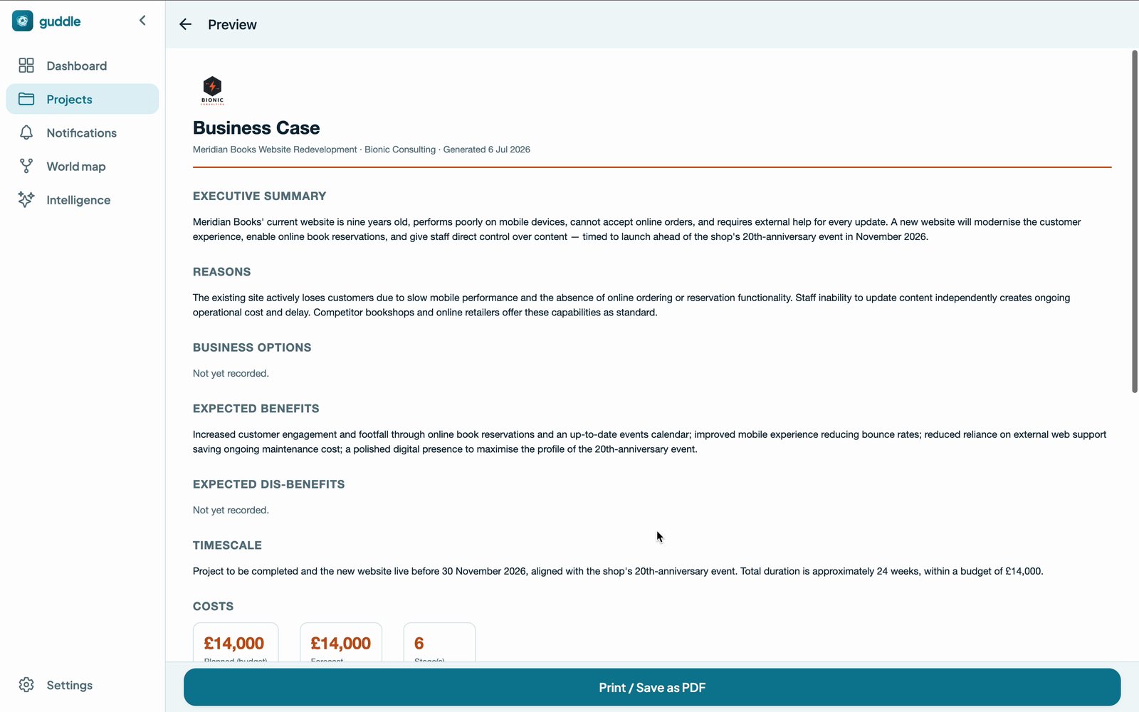 A business case with reconciled costs