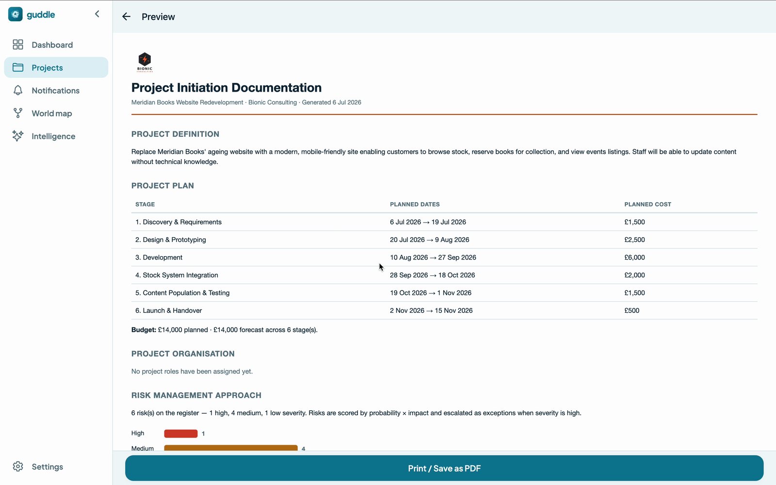 Project Initiation Documentation with client branding